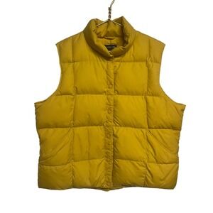 LANDS END Puffer Vest XL mustard Yellow Zip Front Down/Feather Quilted